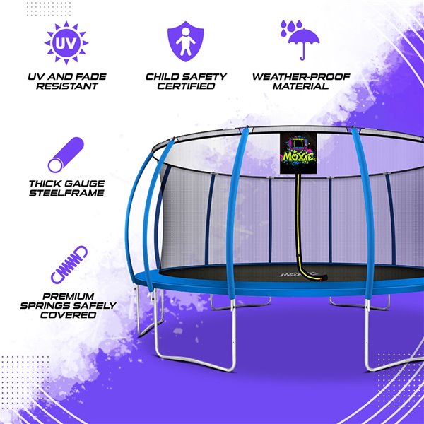 Moxie Round Outdoor Backyard Trampoline Set with Enclosure - 16.53-ft - Blue