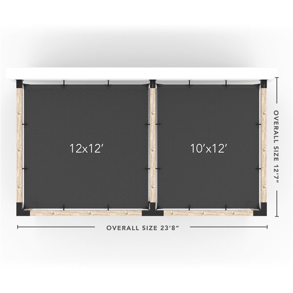 Trousse de pergola double support mural Toja Grid avec 2 voiles d'ombrage, 12 pi x 22 pi