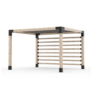 Trousse de pergola mural avec poteau Knect de Toja Grid 6x6 et voile d'ombrage, 10 pi x 12 pi