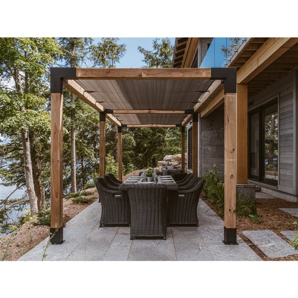 Trousse de pergola double Toja Grid avec 2 voiles d'ombrage pour pôteau de bois 6x6, 12 pi x 18 pi, autoportant