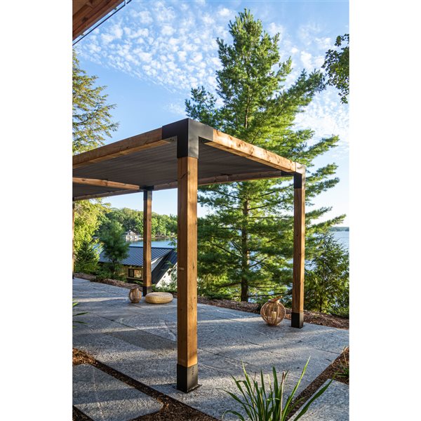 Trousse de pergola double Toja Grid avec 2 voiles d'ombrage pour pôteau de bois 6x6, 8 pi x 22 pi, autoportant