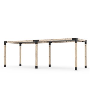 Trousse de pergola double Toja Grid avec 2 voiles d'ombrage pour pôteau de bois 6x6, 8 pi x 24 pi, autoportant