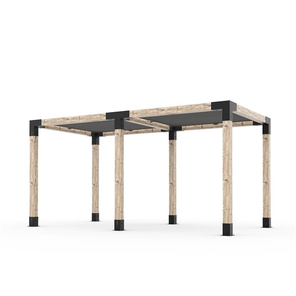 Trousse de pergola double Toja Grid avec 2 voiles d'ombrage pour pôteau de bois 6x6, 8 pi x 16 pi, autoportant