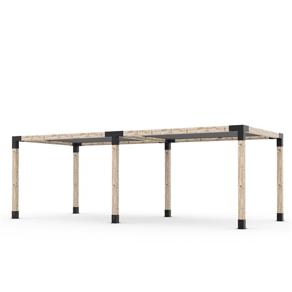 Trousse de pergola double Toja Grid avec 2 voiles d'ombrage pour pôteau de bois 6x6, 10 pi x 24 pi, autoportant