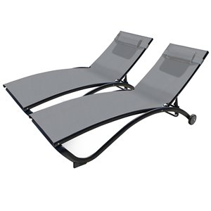 Vivere Glendale Reclining Lounge Chair - Grey/Black - Set of 2