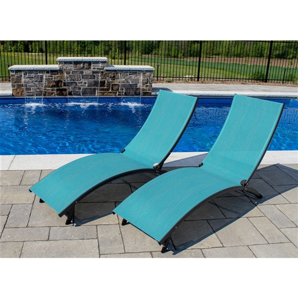 Vivere Coral Springs Reclining Lounge Chair - Black/Turquoise - Set of 3