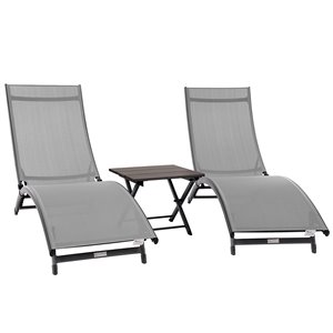 Vivere Coral Springs Reclining Lounge Chair - Black/Grey - Set of 3