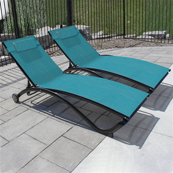 Chaise longue inclinable Glendale Vivere, noir/bleu Hawaii, ens. de 2