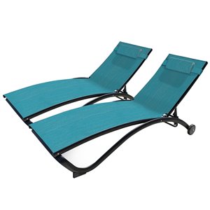 Chaise longue inclinable Glendale Vivere, noir/bleu Hawaii, ens. de 2