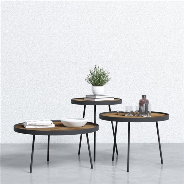 Urban Woodcraft Round Tray Table Set, Round Metal Tray Table