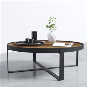 Crossleg Round Coffee Table - 13.75-in x 23.75-in - Metal/Wood