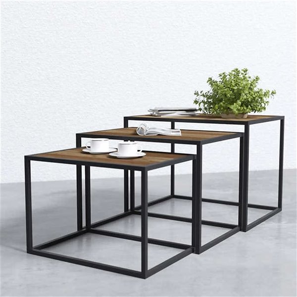 URBAN WOODCRAFT Square Nesting Tray Tables 3 Pieces Brown RONA