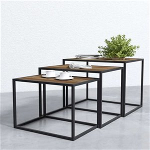 Square Nesting Tray Tables - 3 Pieces - Brown