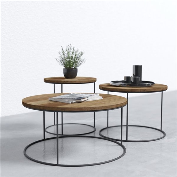 Urban Woodcraft Round Coffee Table Set, Round Wooden Coffee Table Set