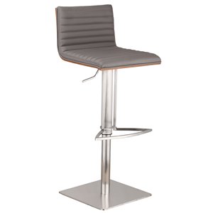 Armen Living Café Mid-Century Adjustable Height and Swivel Bar Stool - Grey/Chrome