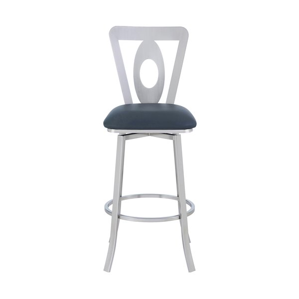 Armen Living Lola Modern Swivel Bar Stool - 30-in - Grey/Stainless Steel
