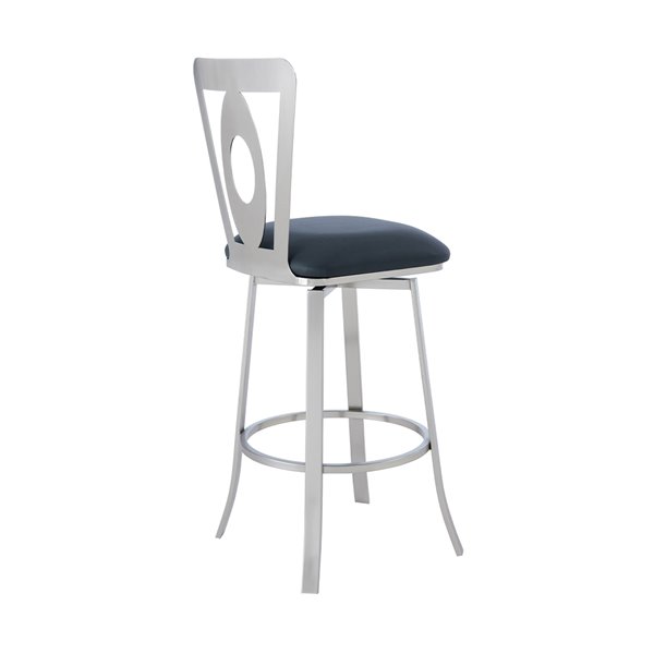 Armen Living Lola Modern Swivel Bar Stool - 30-in - Grey/Stainless Steel