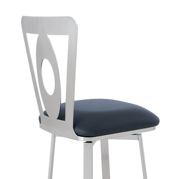 Armen Living Lola Modern Swivel Bar Stool - 30-in - Grey/Stainless Steel