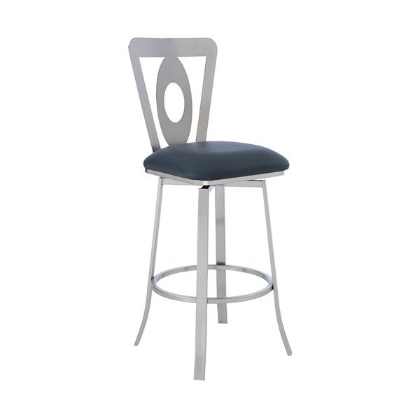 Armen Living Lola Modern Swivel Bar Stool - 30-in - Grey/Stainless Steel