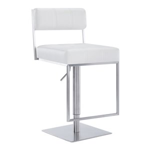 Armen Living Michele Modern Adjustable Height and Swivel Bar Stool - White