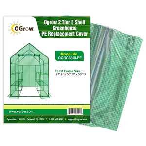 Ogrow 2-Tier 8-Shelf Greenhouse PE Replacement Cover - 56-in x 77-in - Green