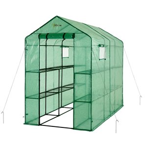 Ogrow Heavy-Duty Walk-In 2-Tier 12-Shelf Lawn and Garden Greenhouse – 8-ft x 4-ft - Green
