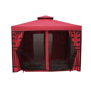 Henryka 10-ft Square Black Steel Frame Gazebo with Nettting and Red Curtasins/Roof