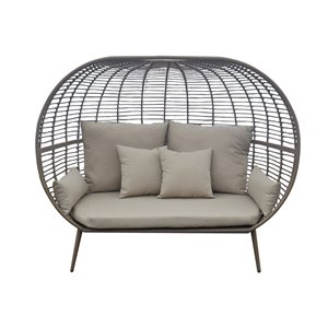Fauteuil extérieur 2 places Henryka, avec coussins, en métal, beige