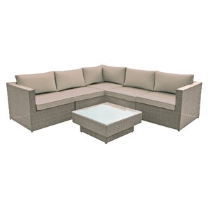 Ensemble de patio 6 pièces Henryka, avec coussins, en métal, beige