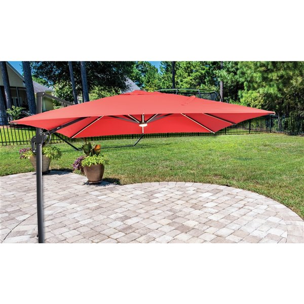 Henryka Cantilever Umbrella With Lights, Red Rectangular Patio Umbrella With Solar Lights