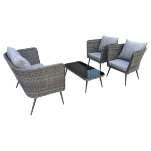 Ensemble de conversation Henryka, 4 pièces, PVC imitation osier gris