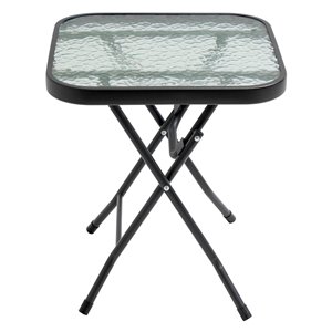 Table de patio Henryka, rectangulaire, en acier et verre trempé, noir