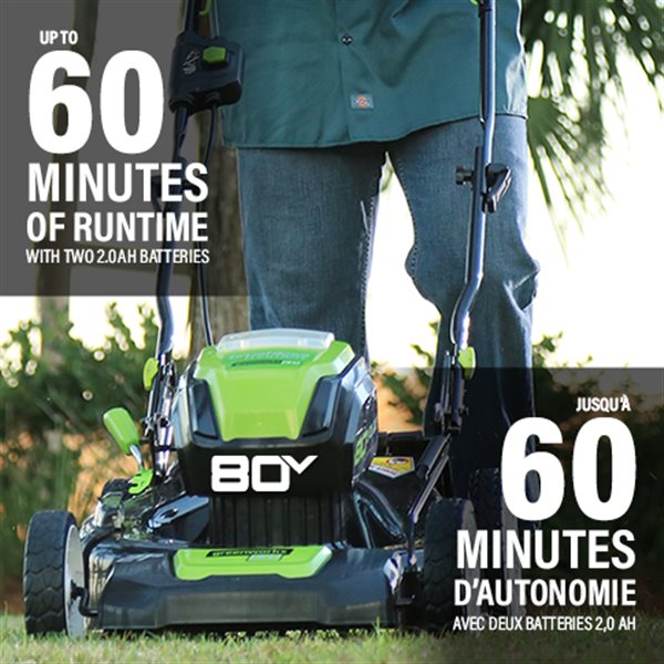 Greenworks Pro 80-Volt 21-in  Cordless and Brushless Push Lawn Mower with 2 Lithium-Ion Batteries