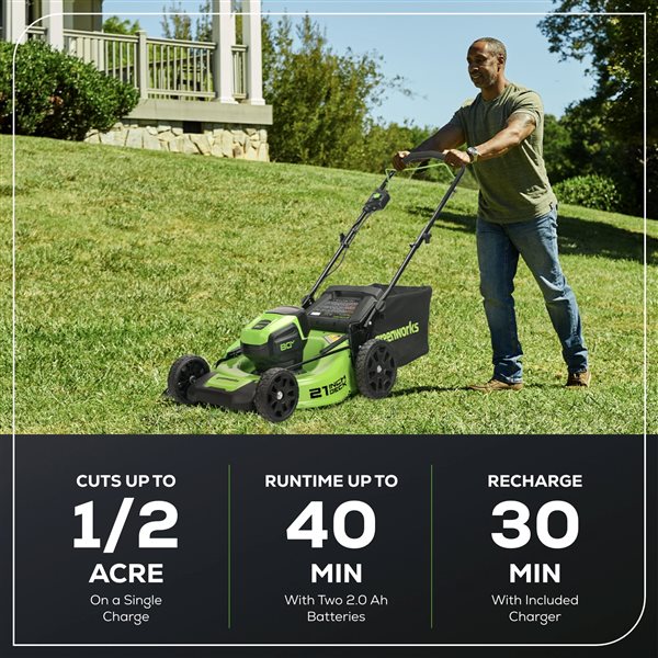 Greenworks Pro 80-Volt 21-in  Cordless and Brushless Push Lawn Mower with 2 Lithium-Ion Batteries