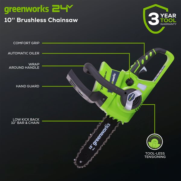Greenworks Pro Cordless Chainsaw - 24-Volt - 10-in Bar Length - Tool Only