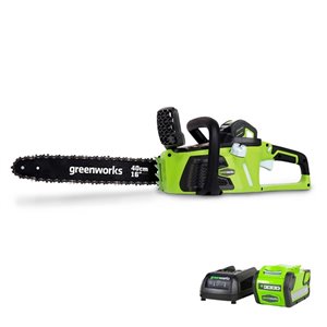 Greenworks 40V 16" Brushless Chainsaw, 4.0Ah Battery and Charger Included