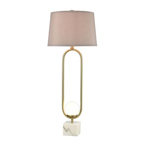 Elk Home Headlong Table Lamp with Faux Silk Shade - Honey Brass/Light Taupe