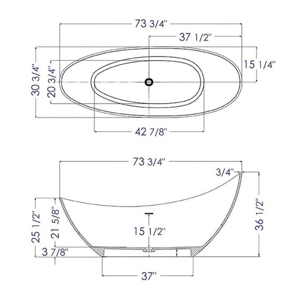 Bain en pierre Corian de Bouticcelli, 73 po x 30 po, blanc