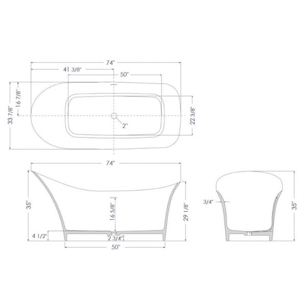 Bouticcelli Corian Stone Bathtub - 74-in x 34-in - White