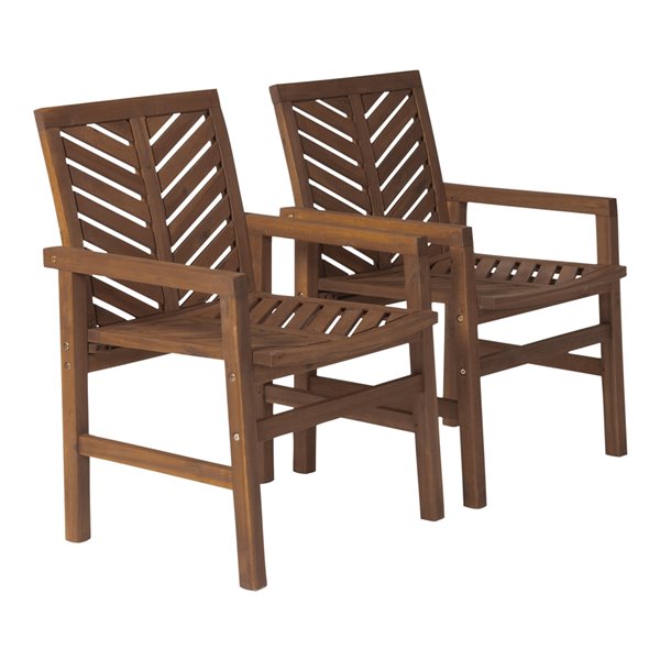 Walker Edison Patio Wood Chairs - Set of 2 - Dark Brown