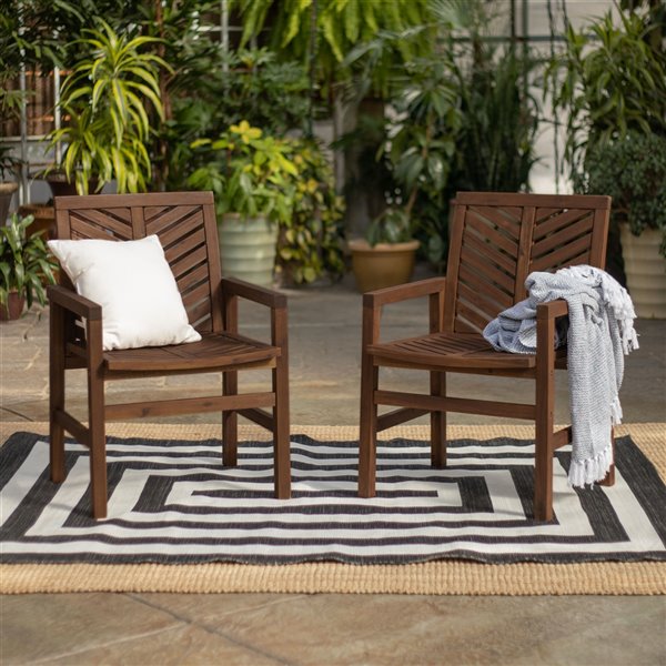 Walker Edison Patio Wood Chairs - Set of 2 - Dark Brown