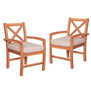 Walker Edison Outdoor Patio Chairs with Cushions - 2 Pieces - Wood