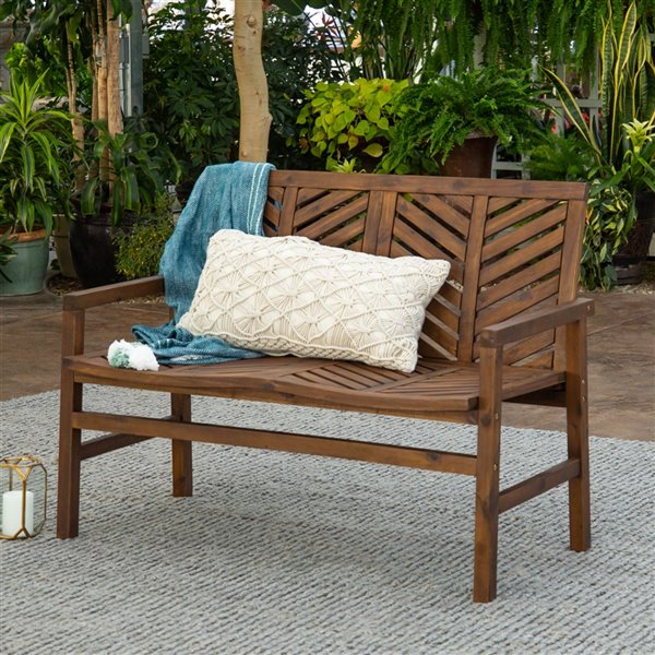 Walker Edison Patio Wood Bench - 48-in - Dark Brown