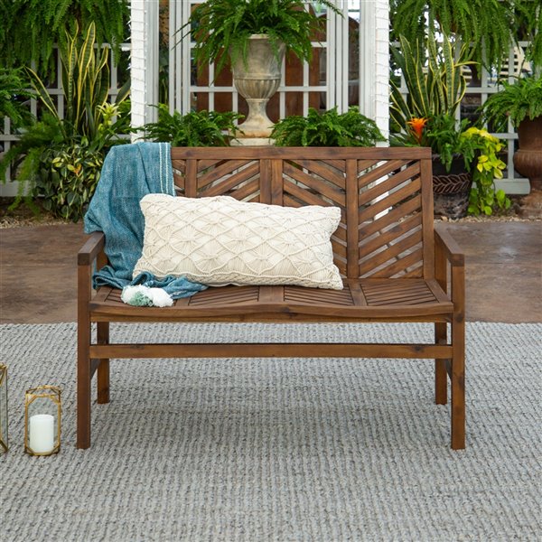 Walker Edison Patio Wood Bench - 48-in - Dark Brown