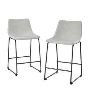 Walker Edison Faux Leather Counter Stool Set - 26-in - Grey