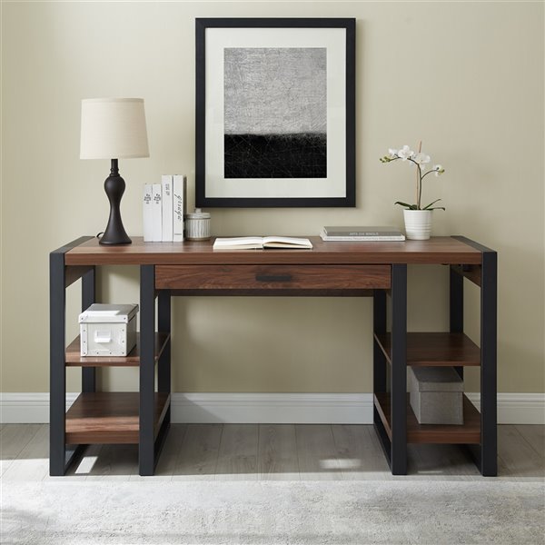 Walker Edison - Industrial Wood 3-Drawer Computer Desk - Dark Walnut