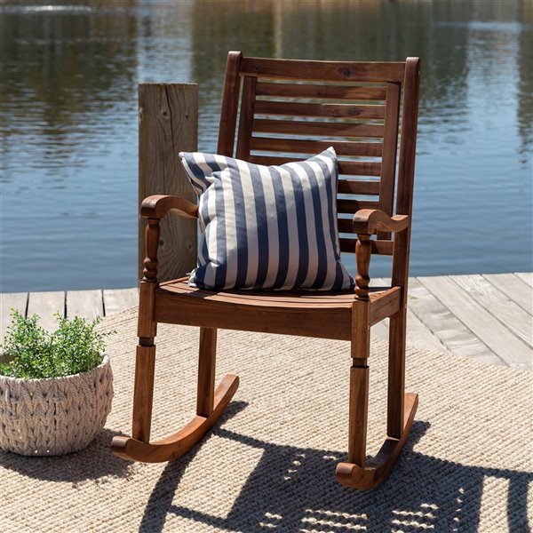 Walker Edison Acacia Wood Outdoor Rocking Chair - Brown