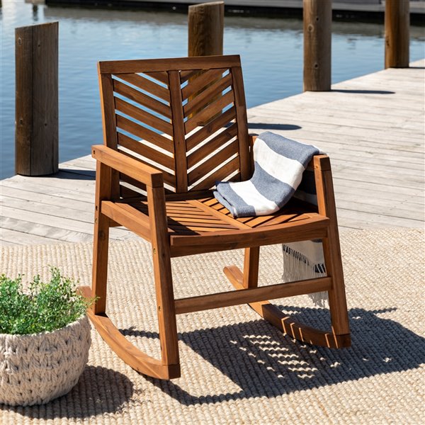 Walker Edison Outdoor Chevron Rocking Chair - Brown