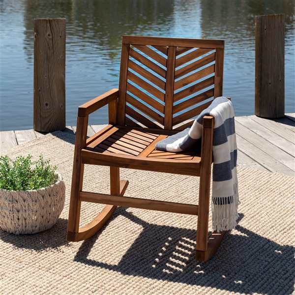 Walker Edison Outdoor Chevron Rocking Chair - Brown