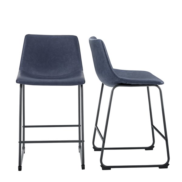 Walker Edison Faux Leather Counter Stool Set - 26-in - Navy Blue